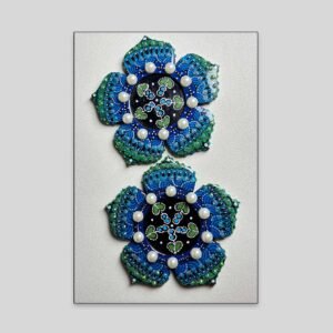 Decorative Floral Candle Holder Set – Blue & Green Design