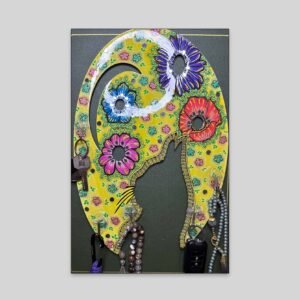 Artistic Floral Abstract Wall Key Holder – Yellow Base