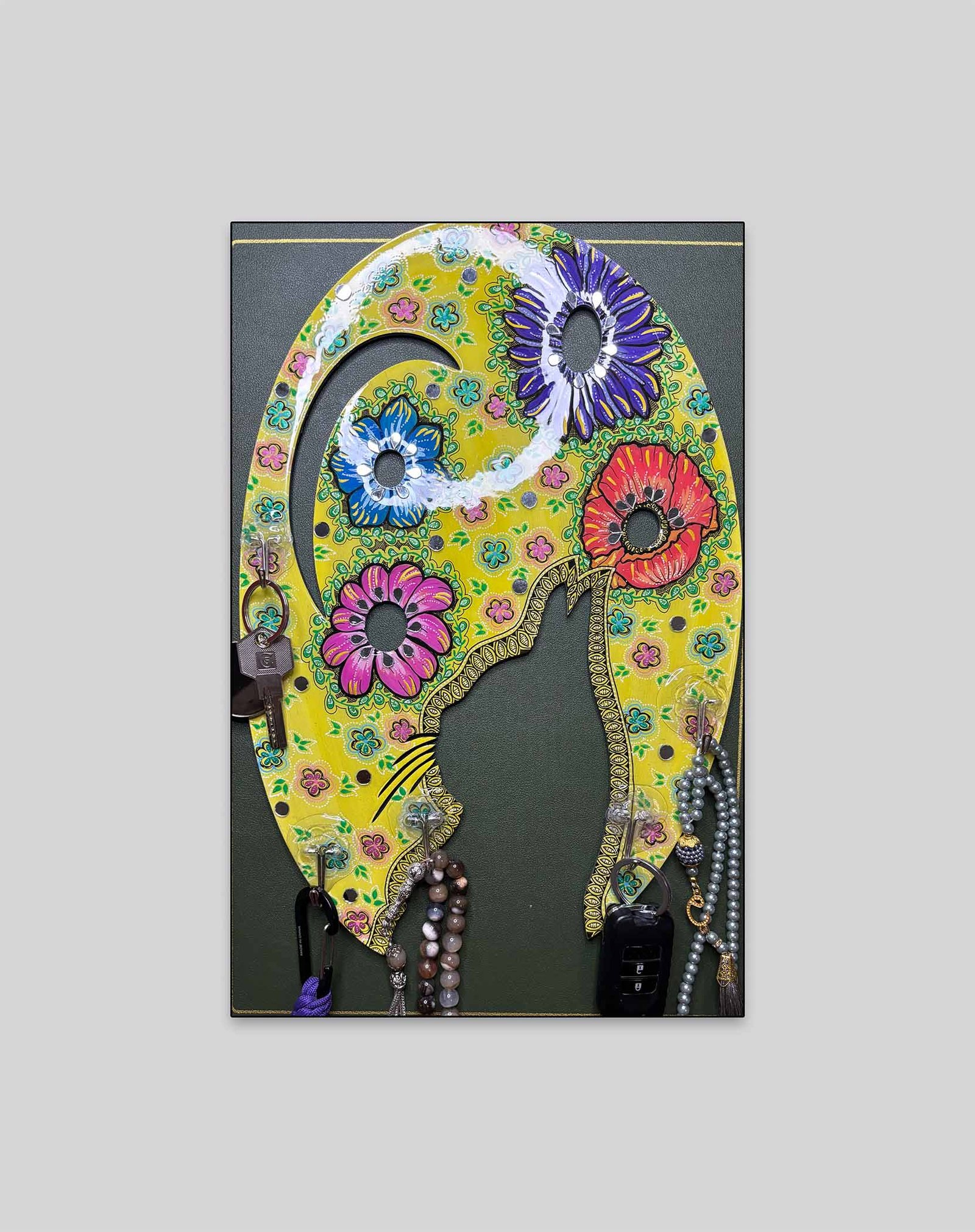 Artistic Floral Abstract Wall Key Holder – Yellow Base