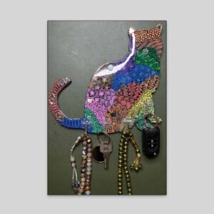 Artistic Cat Wall Key Holder – Mosaic Pattern