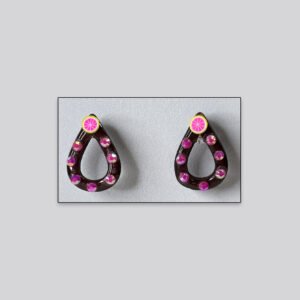 Artistic Teardrop Stud Earrings – Dark Brown with Pink Accent