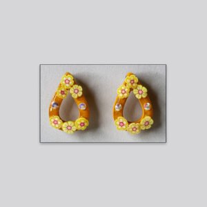 Artistic Teardrop Stud Earrings – Yellow Floral Accent