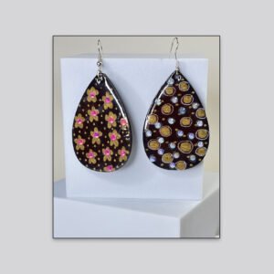 Artistic Teardrop Drop Earrings – Black & Gold Motif