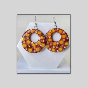 Artistic Circular Drop Earrings – Warm Red & Gold