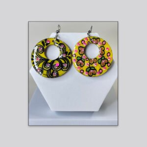 Artistic Circular Drop Earrings – Yellow Floral Pattern
