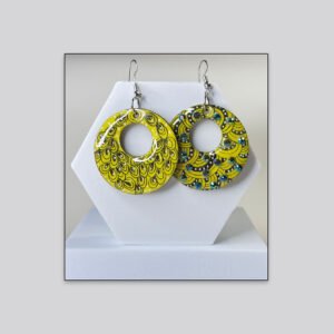 Artistic Circular Drop Earrings – Yellow Swirl Pattern