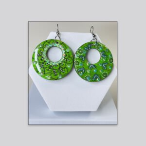 Artistic Circular Drop Earrings – Green Abstract Motif