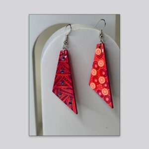 Artistic Geometric Drop Earrings – Red Citrus Pattern