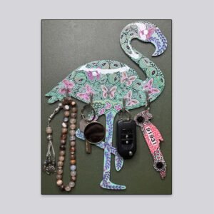 Fluttering Grace Wall Key Holder – Teal Flamingo