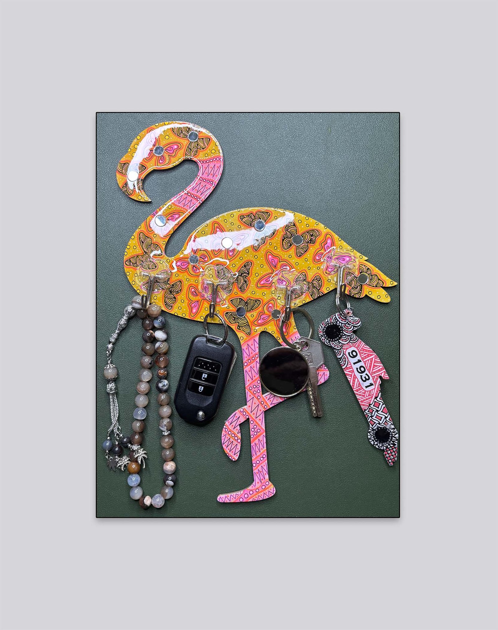 Fluttering Grace Wall Key Holder – Sunlit Flamingo