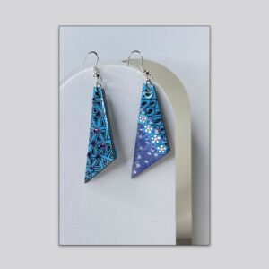 Artistic Geometric Drop Earrings – Blue Mixed Pattern