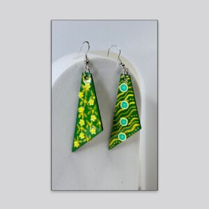 Artistic Geometric Drop Earrings – Green Floral & Citrus Mix