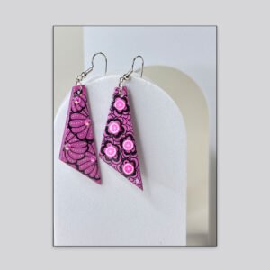Artistic Geometric Drop Earrings – Pink Floral Pattern