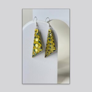 Artistic Geometric Drop Earrings – Yellow Pattern Accent